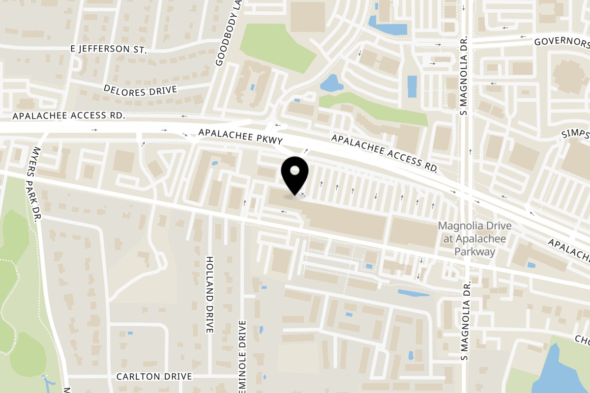 Map showing the location of Essence Of India on 1105 Apalachee Pkwy in Tallahassee